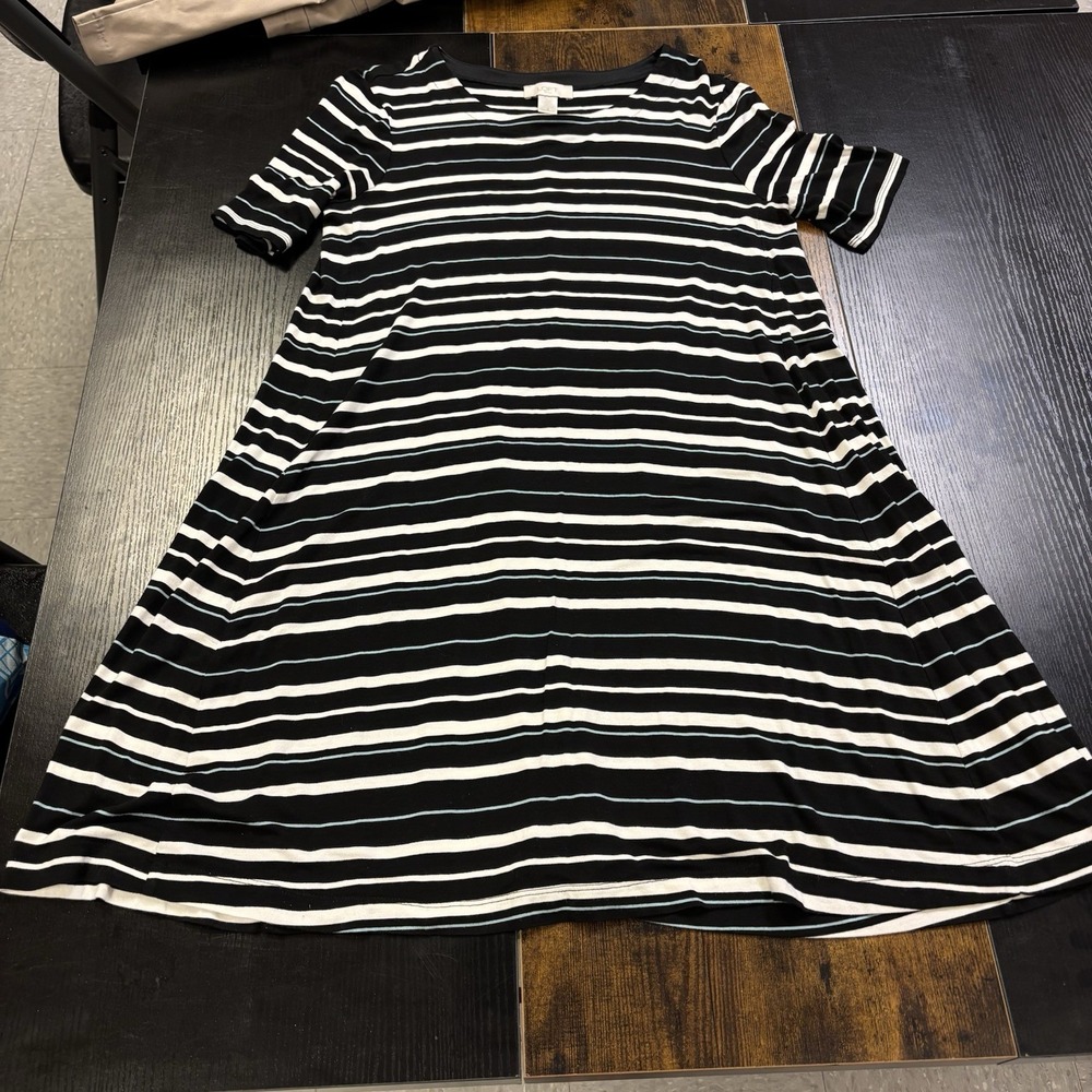 Women's Loft Black &‎ White Striped Lightweight Swing T Shirt Dress Size Small